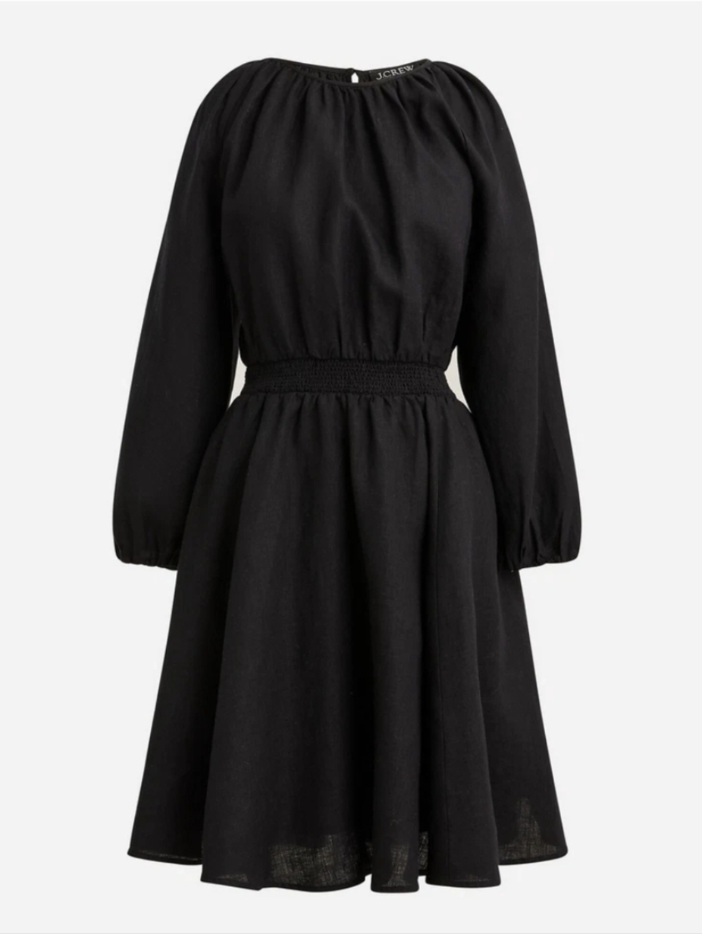 J. Crew Black Linen Long-Sleeve Black Midi Dress Size Small